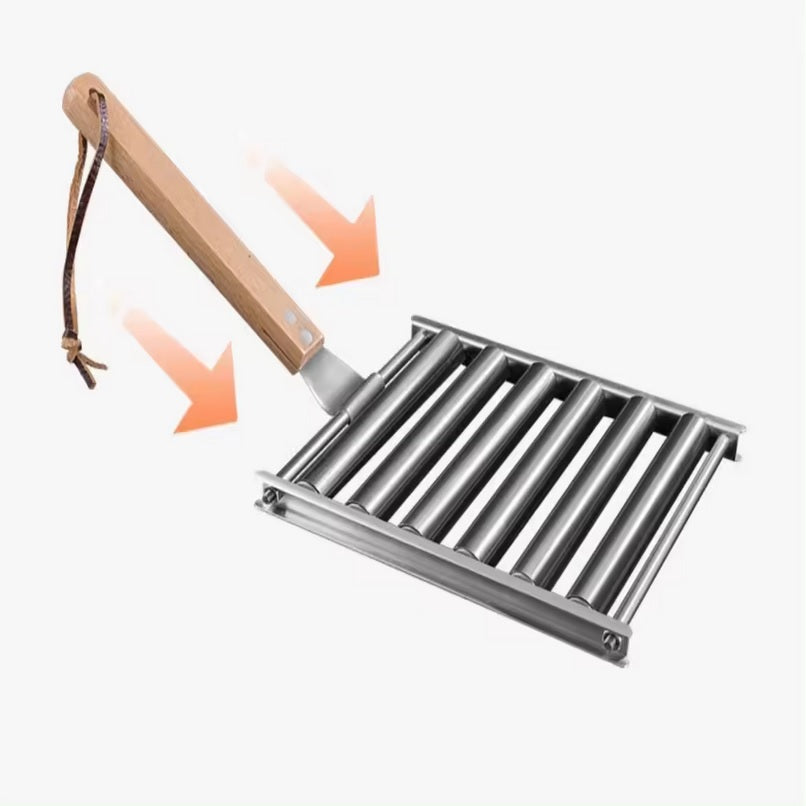 sausage-griller-stainless-steel-grill-roller-rack-with-long-wood-handle-4